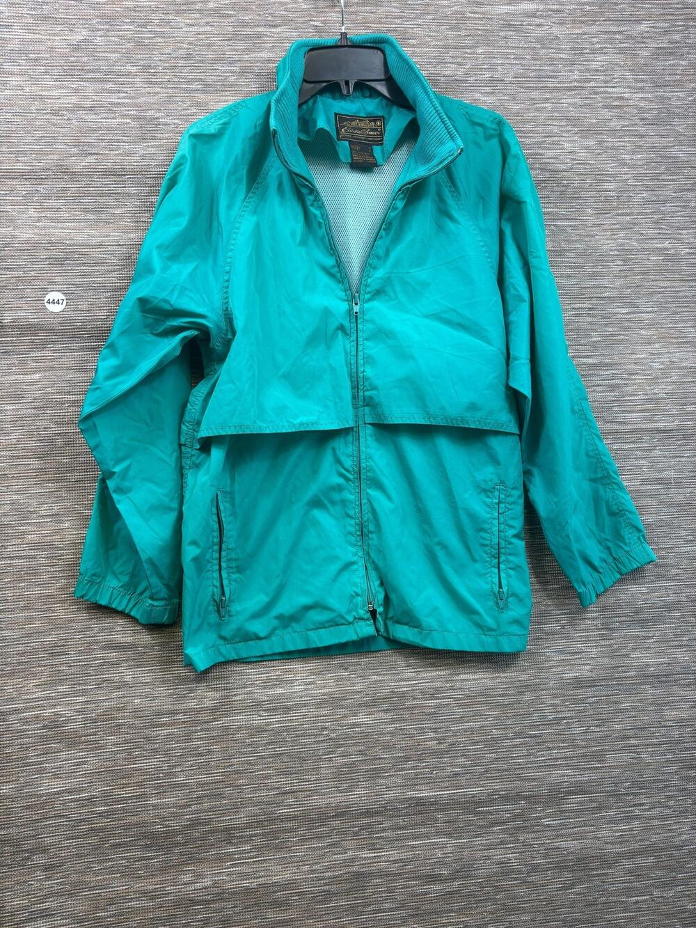 Vintage Eddie Bauer Jacket Womens M Green Nylon Windbreaker Hooded Zip Lined
